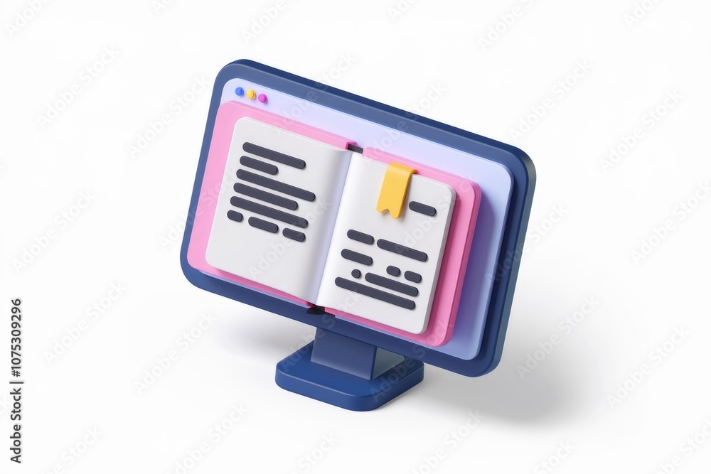 Leinwandbilder 3d illustration of an open book on a computer screen representing online learning.