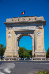 Historical monument in Bucharest, Romania. Arch of Triumph representing the victory of Romanian soldiers who managed to liberate the capital in the second world war. 