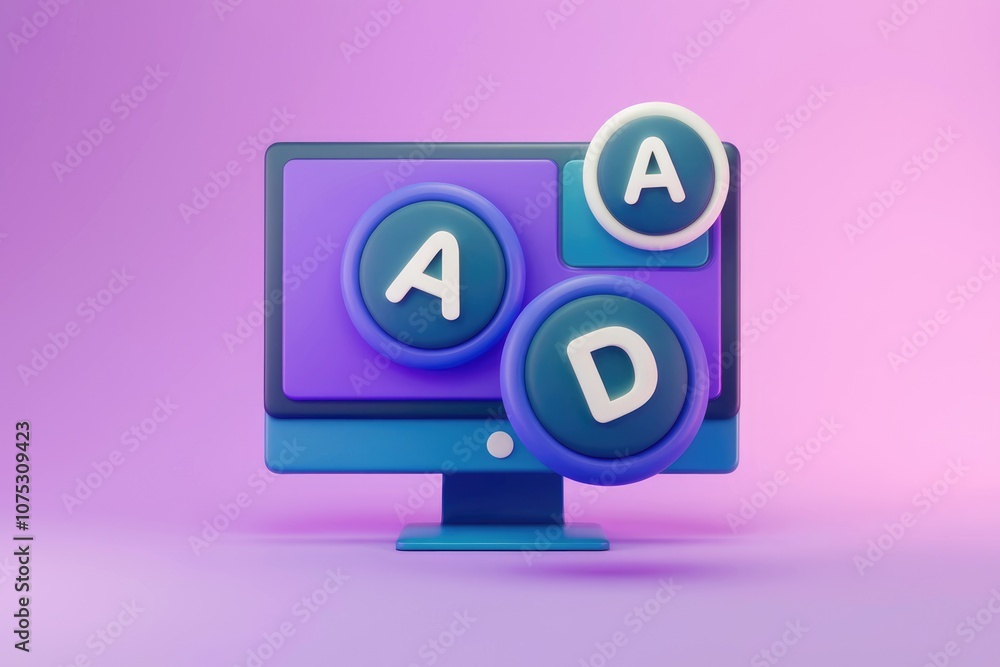 Poster 3D rendering of a computer monitor with AD buttons