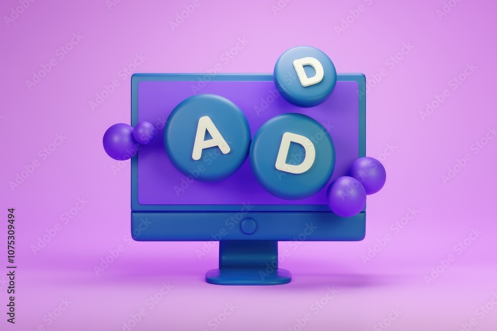 Aufkleber 3D rendering of computer monitor with AD letters