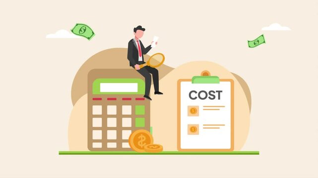 Animated video Budget concept. Full length animation illustration. High quality 4k footage.