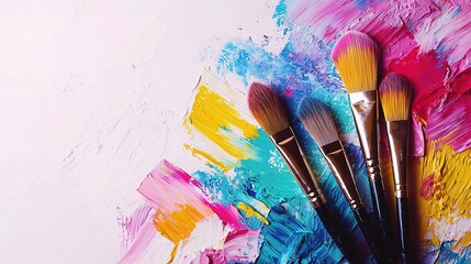 Obraz premium Colorful Art Palette with Paintbrushes Isolated on White Background for Creative Projects and Artistic Expressions