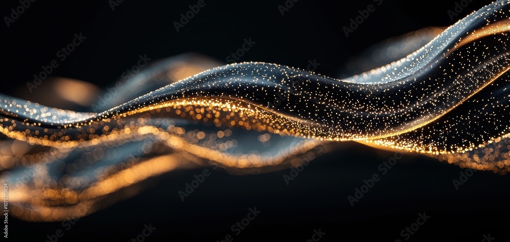 Poster A dynamic, shimmering wave of light and texture creates a mesmerizing visual effect against a dark background.
