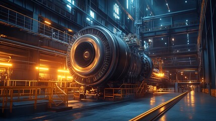 Industrial Gas Turbine Engine in a Modern Power Plant. AI generated illustration