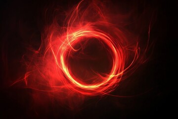 Abstract Red Glowing Light Ring on Black Background. AI generated illustration
