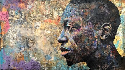 A powerful leader depicted through mixed media artistry