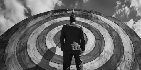 A man practicing his aim at an archery range, focusing on the target.