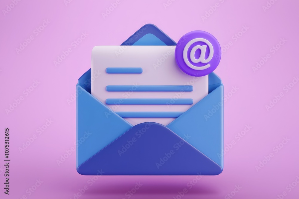 Poster 3d render of a blue envelope with a white letter inside and an email icon notification on top.