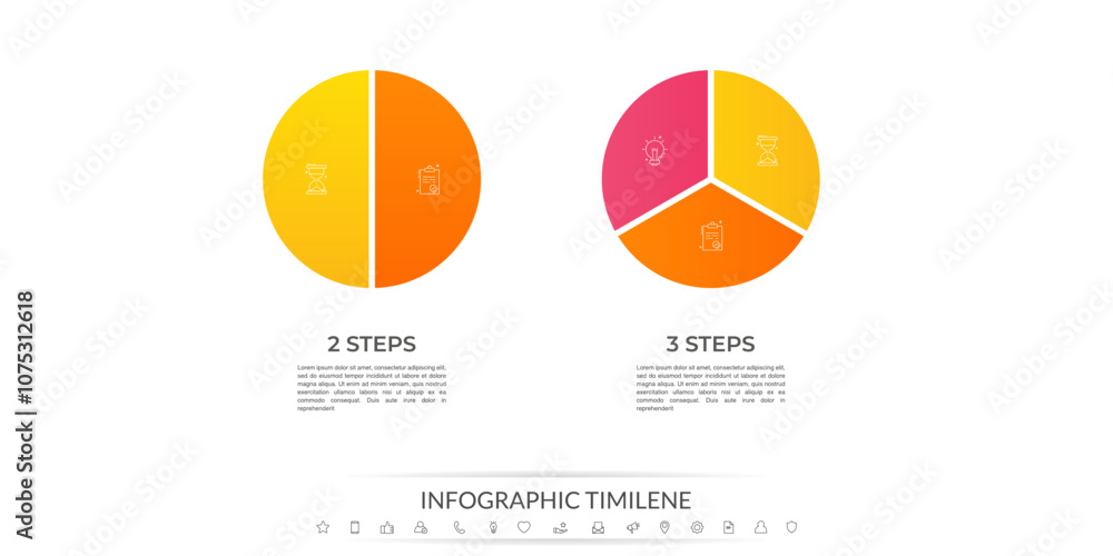 Poster circle division vector infographics icon set from 2 to 3. different color circles chart divided 2, 3
