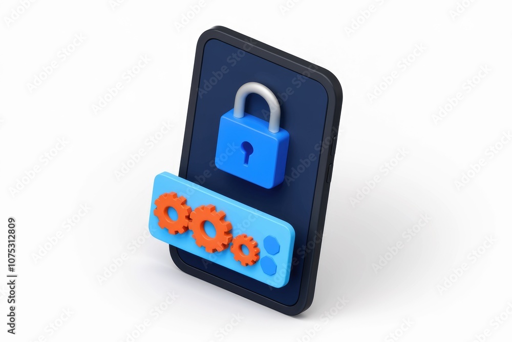 Aufkleber smartphone with a lock and gears representing security and settings.
