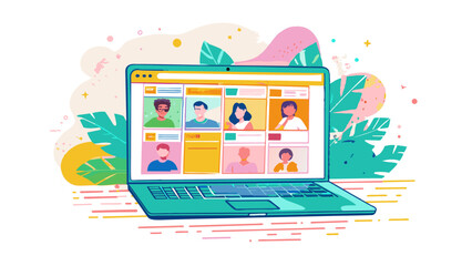 Fototapeta premium Diverse Virtual Meeting on Laptop Illustration