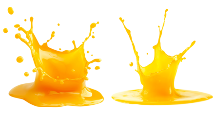 Orange juice splashes set isolated on transparent