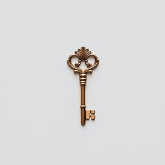 Vintage ornate key isolated on white background, elegant design with intricate details.