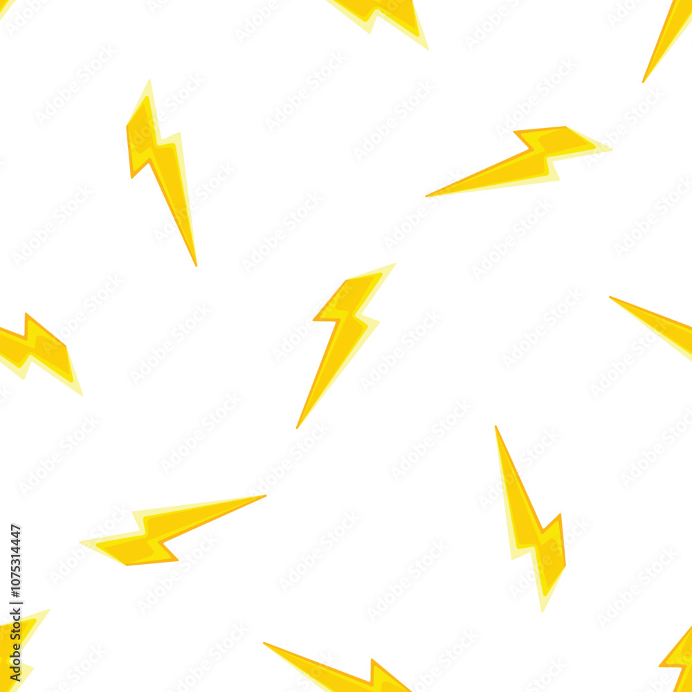 Aufkleber bright yellow lightning bolts creating a dynamic and energetic seamless pattern on a clean white bac