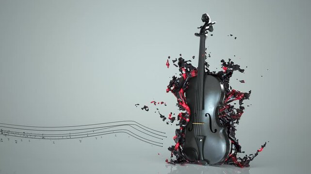 4k Video Black Violin Flying Sheet Music. Prores 4444