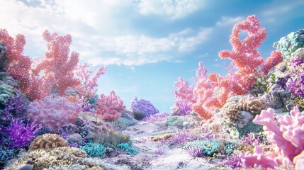 Fototapeta premium Ecosystem Contrast: Vibrant Coral Reef vs. Dead Coral in 3D Rendered Artwork