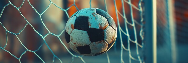 A Close-Up of a Soccer Ball Flying into the Goal. AI generated illustration