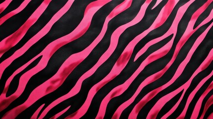 A vibrant abstract design featuring bold pink zebra stripes on a black background, creating a striking visual contrast.