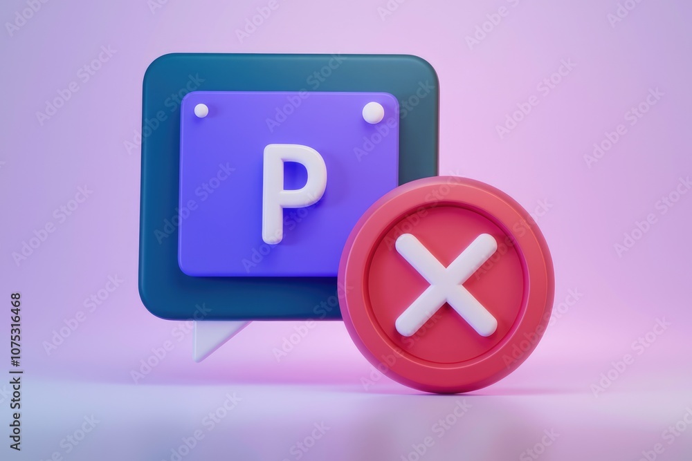 Poster A 3D rendering of a speech bubble with the letter P and a red circle with a white X.