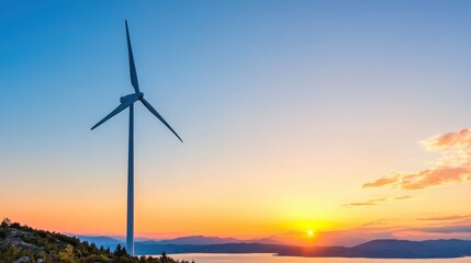 Silhouetted Windmill Against Bright Sky at Sunset