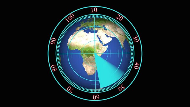 digital camera lens and globe ,radar screen with a background. Digital technology radar screen scanning different information illustration background