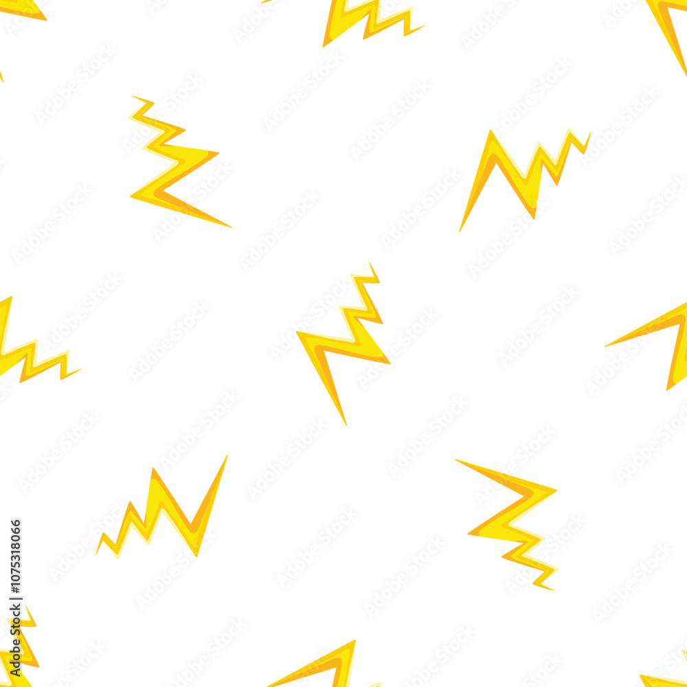 Poster yellow lightning bolts creating a dynamic and energetic seamless pattern on a clean white backdrop