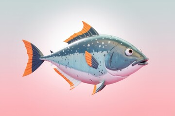 Fototapeta premium A cartoon fish with orange fins and white spots swims in the water