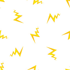 Yellow lightning bolts creating a dynamic and energetic seamless pattern on a clean white backdrop