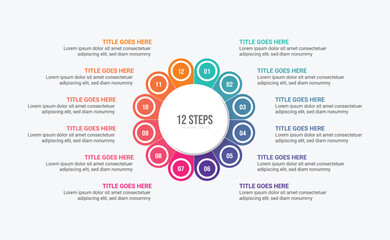 Yearly Business Timeline Circle Infographic Template Design with 12 Options Steps