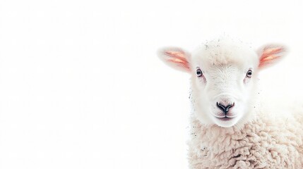 Fototapeta premium Adorable White Lamb Isolated on a Clean White Background, Perfect for Gentle and Charming Animal Imagery, Great for Various Creative Projects
