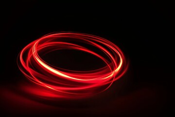 Abstract Red Glowing Light Ring on Black Background. AI generated illustration