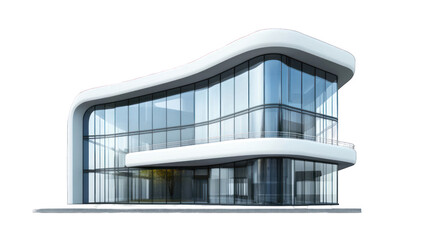 Fototapeta premium A modern, curved glass office building. Transparant Background, png