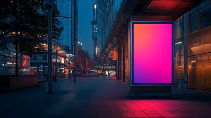 Modern advertising banner mockup for a tech event on a large screen in an urban cityscape at night