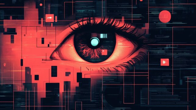 A Close-up of an Eye Within a Digital Grid