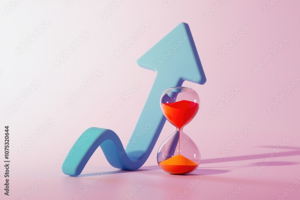 Aufkleber An hourglass and an upward arrow symbolizing time and progress.