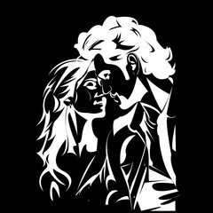 handsome guy, beautiful girl, black and white background, minimalism, style