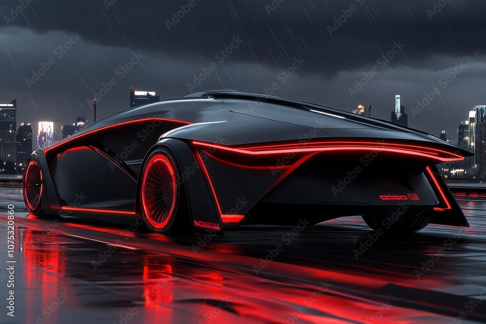 Poster a high-tech house with neon outlines and advanced architecture, set against a dark, cyberpunk-style 