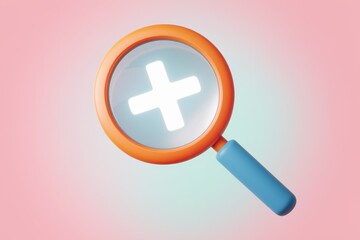 Fototapeta premium Orange magnifying glass with a white plus sign in the center