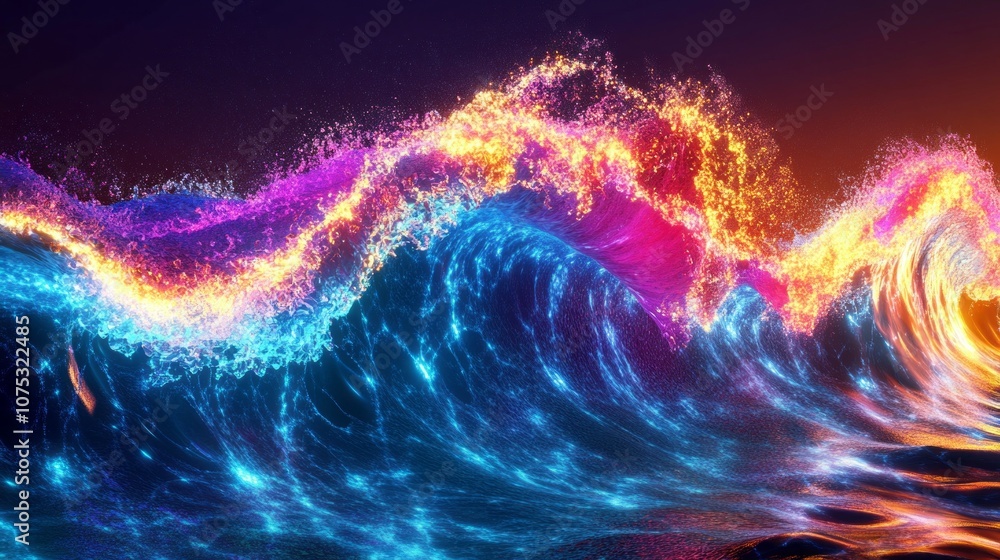 Poster a colorful wave with a splash of neon colors