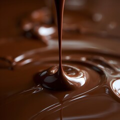 Closeup of melted chocolate dripping.