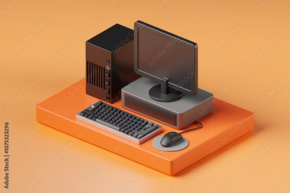 Aufkleber A simple 3D rendering of a desktop computer with a keyboard  mouse  and monitor.