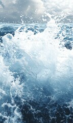 Dynamic Ocean Waves and Serene Splashing Water Beneath a Cloudy Sky