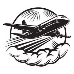 Airplane taking off silhouette vector art black color design and solid white background 