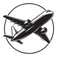 Airplane taking off silhouette vector art black color design and solid white background 