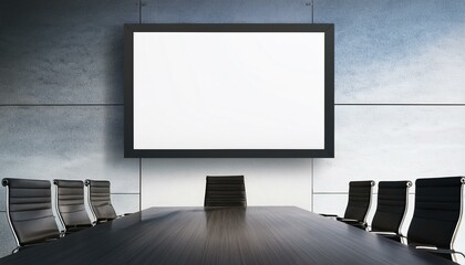 Modern meeting room with a blank picture frame on the wall. 3D Rendering