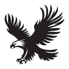 Eagle soaring silhouette vector art black color design and solid white background 