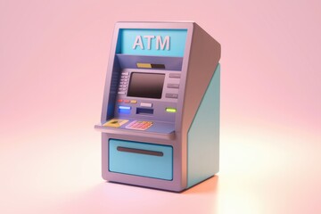 A blue and gray ATM machine with a digital display.