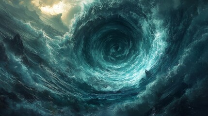 A swirling vortex of ocean water forming a dark circle