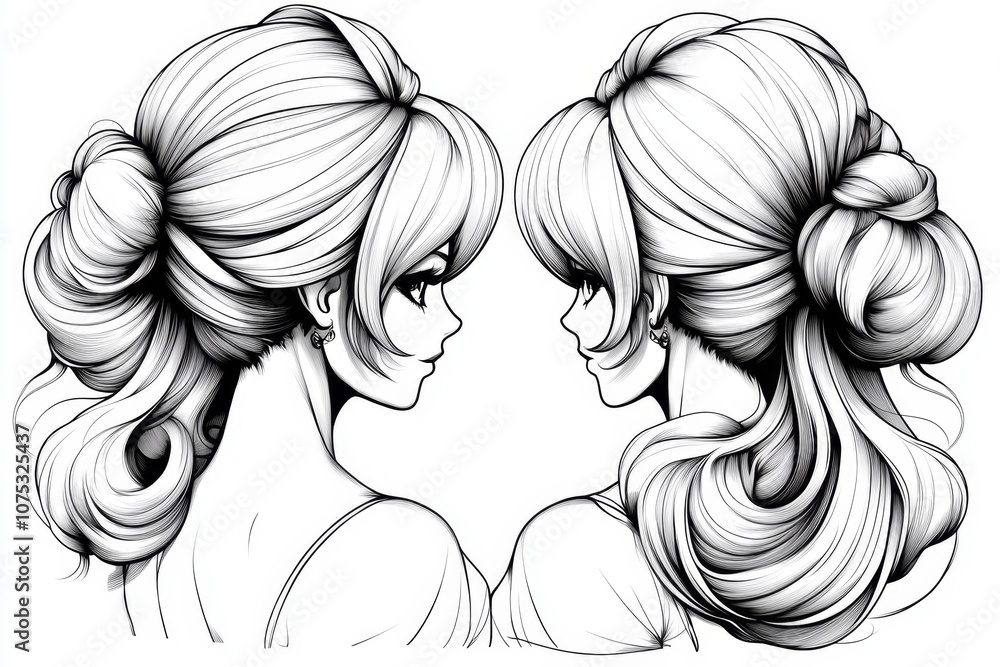 Poster a simple line drawing of a hairstyle with waves, representing elegance and style