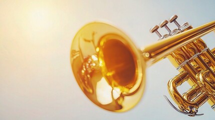 Naklejka premium An Isolated Golden Trumpet Bathed in Soft Light, Showcasing Its Shiny Brass Finish Against a Minimalist Background for Music and Art Themes